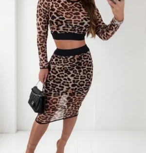 Vestido Animal Print Transparencia elegante Tendencia dos piezas